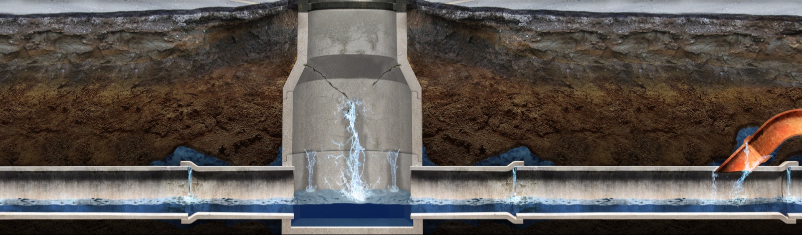 an image of a leaking manhole and sewer lateral joints